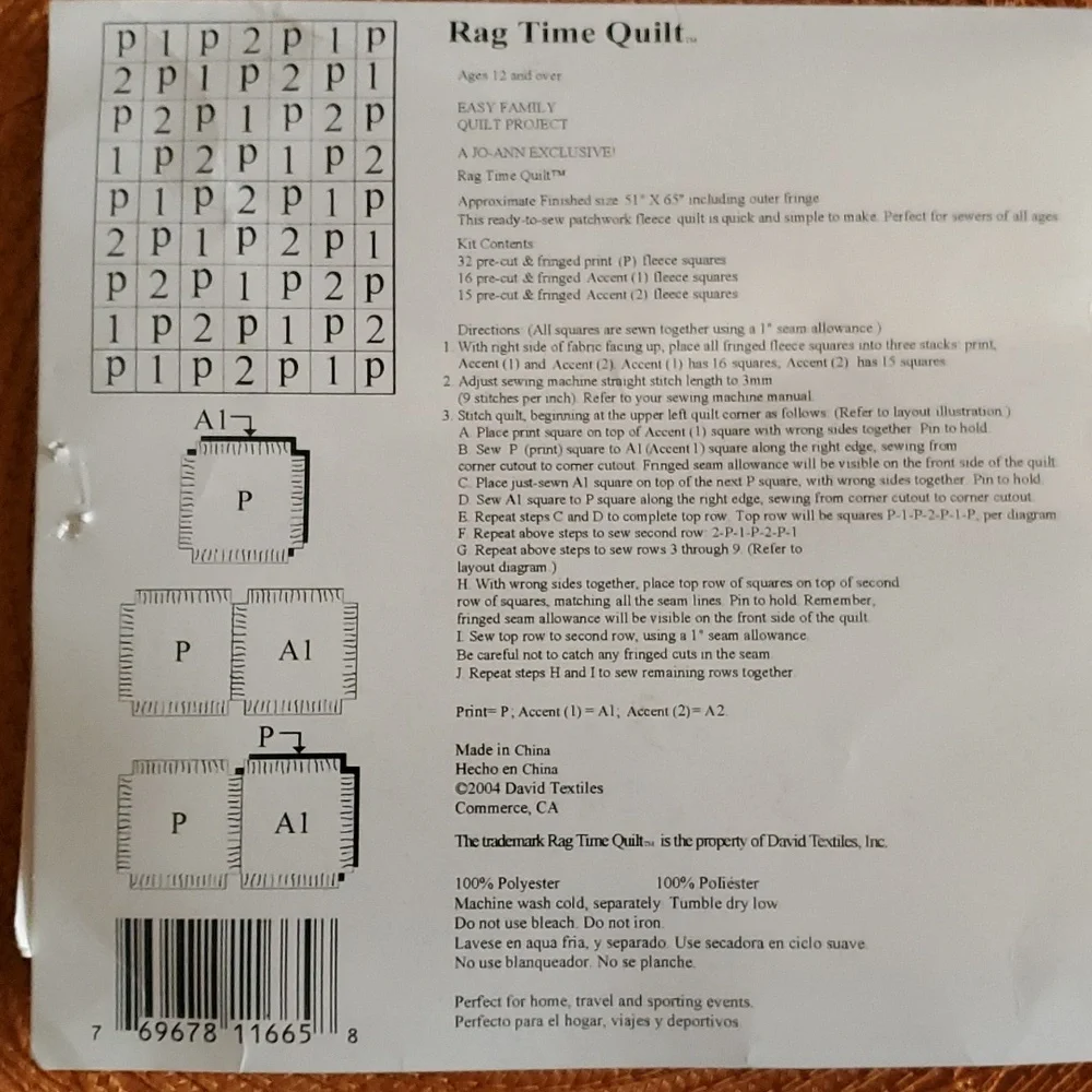 Jo-Ann's Exclusive Fleece Rag Time Quilt Kit - #7391873 Earth Tones